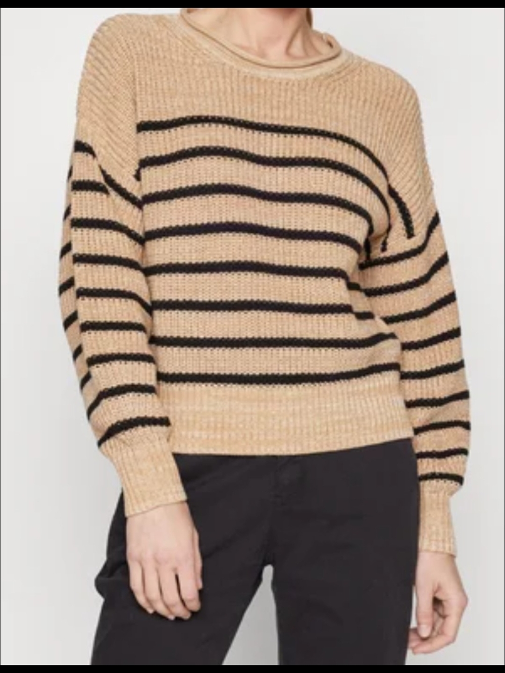 GAP Striped Rollneck Cotton Sweater in Camel and Black
